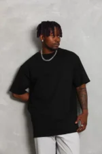 Unisex Oversize Düz Bisiklet Yaka T-Shirt - Siyah - Görsel 3