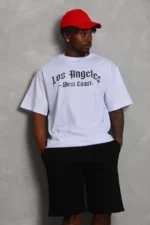 Unisex Oversize Baskılı Bisiklet Yaka T-Shirt - Beyaz - Görsel 2