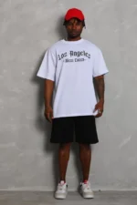 Unisex Oversize Baskılı Bisiklet Yaka T-Shirt - Beyaz - Görsel 3