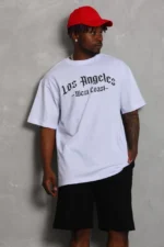 Unisex Oversize Baskılı Bisiklet Yaka T-Shirt - Beyaz - Görsel 4