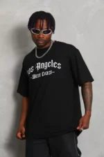 Unisex Oversize Baskılı Bisiklet Yaka T-Shirt - Siyah - Görsel 3