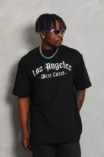 Unisex Oversize Baskılı Bisiklet Yaka T-Shirt - Siyah - Görsel 4