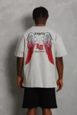 Unisex Oversize Baskılı Bisiklet Yaka T-Shirt - Gri - Görsel 3