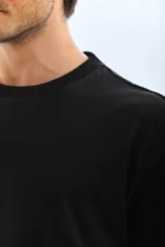 Unisex Oversize Düz Bisiklet Yaka T-Shirt - Siyah - Görsel 3