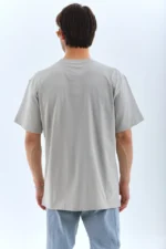 Unisex Oversize Taşlı Bisiklet Yaka T-Shirt - Gri - Görsel 2