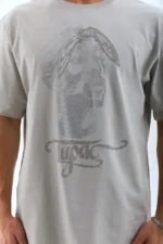 Unisex Oversize Taşlı Bisiklet Yaka T-Shirt - Gri - Görsel 3