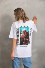 Unisex Baskılı Oversize T-Shirt - Beyaz - Görsel 2