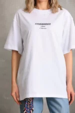 Unisex Baskılı Oversize T-Shirt - Beyaz - Görsel 3