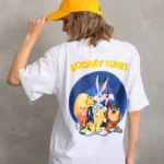 Unisex Baskılı Oversize T-Shirt - Beyaz