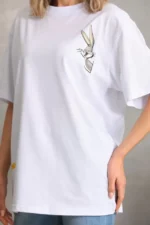 Unisex Baskılı Oversize T-Shirt - Beyaz - Görsel 2