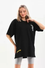Unisex Baskılı Oversize T-Shirt - Siyah - Görsel 4