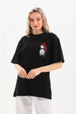 Unisex Baskılı Oversize T-Shirt - Siyah - Görsel 2