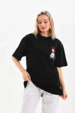 Unisex Baskılı Oversize T-Shirt - Siyah - Görsel 4