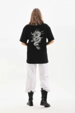 Unisex Baskılı Oversize T-Shirt - Siyah - Görsel 3