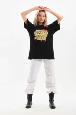 Unisex Baskılı Oversize T-Shirt - Siyah - Görsel 4