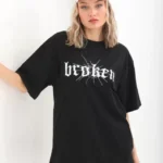 Unisex Baskılı Oversize T-Shirt - Siyah