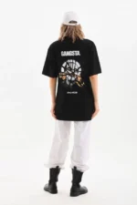 Unisex Baskılı Oversize T-Shirt - Siyah - Görsel 2