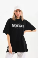 Unisex Baskılı Oversize T-Shirt - Siyah - Görsel 4