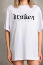 Unisex Baskılı Oversize T-Shirt - Beyaz - Görsel 3