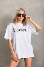 Unisex Baskılı Oversize T-Shirt - Beyaz - Görsel 4