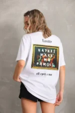 Unisex Baskılı Oversize T-Shirt - Beyaz - Görsel 2