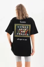 Unisex Baskılı Oversize T-Shirt - Siyah - Görsel 2