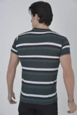 Erkek Yakalı Slim Fit Dokuma Çizgili T-Shirt - Haki - Görsel 2