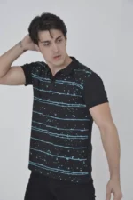 Erkek Yakalı Slim Fit Pike Çizgili T-Shirt - Siyah - Görsel 4