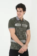 Erkek Yakalı Slim Fit Baskılı T-Shirt - Haki - Görsel 4
