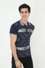Erkek Yakalı Slim Fit Baskılı T-Shirt - Lacivert - Görsel 2