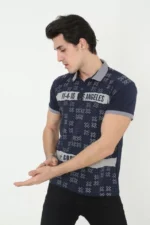 Erkek Yakalı Slim Fit Baskılı T-Shirt - Lacivert - Görsel 3