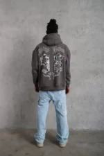 Erkek 98 Baskılı Kapşonlu Sweat - Gri - Görsel 4