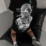 Unisex Baskılı Oversize T-Shirt - Siyah