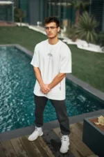 Unisex Baskılı Oversize T-Shirt - Beyaz - Görsel 2