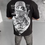 Unisex Baskılı Oversize T-Shirt - Siyah