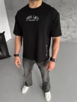 Unisex Baskılı Oversize T-Shirt - Siyah - Görsel 2