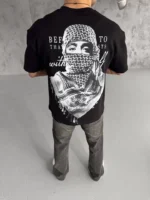 Unisex Baskılı Oversize T-Shirt - Siyah - Görsel 4