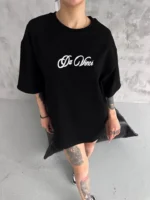 Unisex Baskılı Oversize T-Shirt - Siyah - Görsel 2