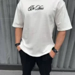 Unisex Baskılı Oversize T-Shirt - Beyaz