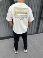 Unisex Baskılı Oversize T-Shirt - Beyaz - Görsel 2