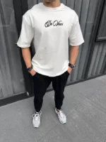 Unisex Baskılı Oversize T-Shirt - Beyaz - Görsel 3