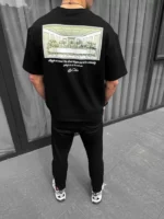 Unisex Baskılı Oversize T-Shirt - Siyah - Görsel 2