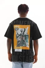 Unisex Baskılı Oversize T-Shirt - Siyah - Görsel 2