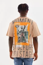 Unisex Baskılı Oversize T-Shirt - Bej - Görsel 2