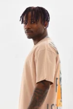 Unisex Baskılı Oversize T-Shirt - Bej - Görsel 4