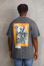 Unisex Baskılı Oversize T-Shirt - Füme - Görsel 2