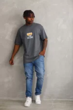 Unisex Baskılı Oversize T-Shirt - Füme - Görsel 3