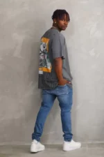 Unisex Baskılı Oversize T-Shirt - Füme - Görsel 4