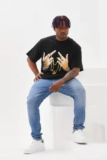 Unisex Baskılı Oversize T-Shirt - Siyah - Görsel 3