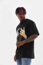 Unisex Baskılı Oversize T-Shirt - Siyah - Görsel 4